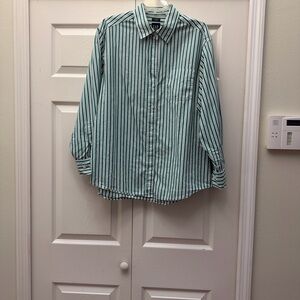 GAP Green and White Vertical Stripe Button-Down Shirt